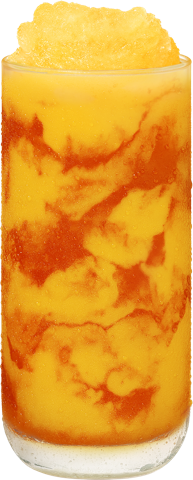 Mango Sunset — A mango freeze with real strawberry puree folded through it.